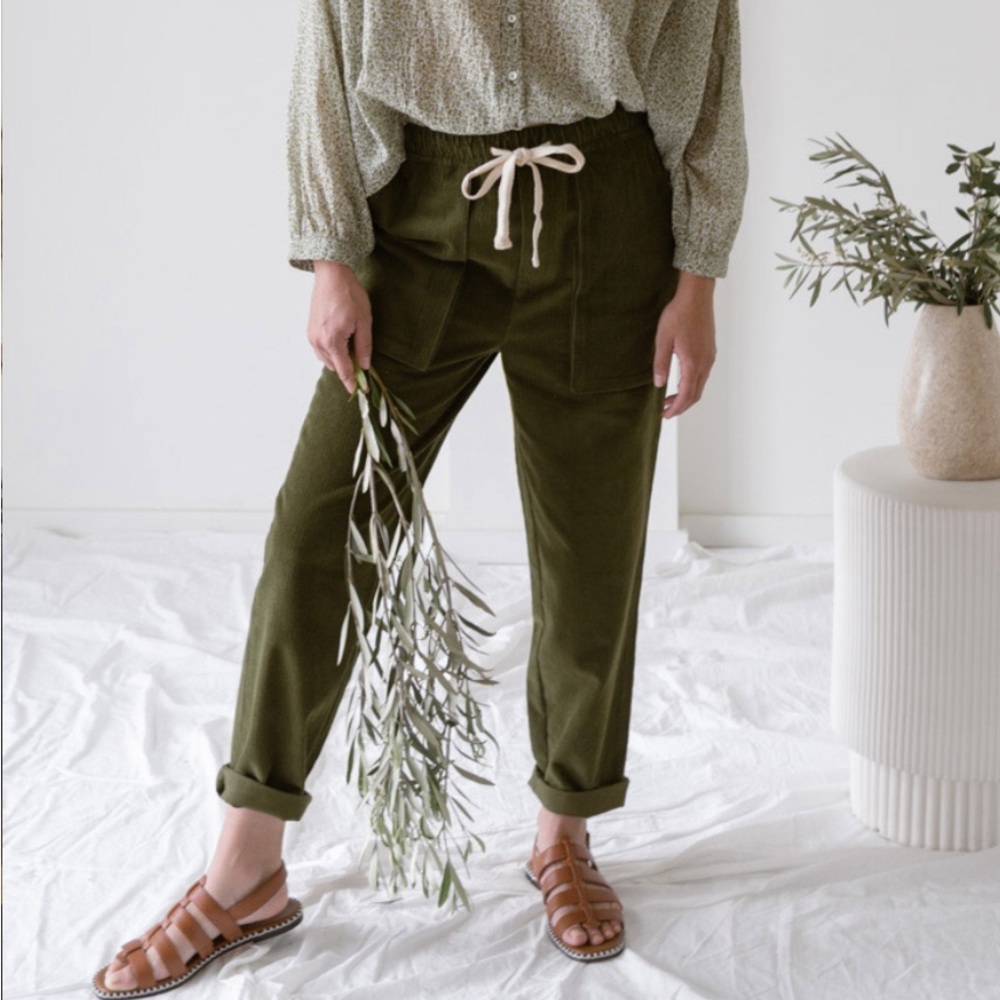 Laude The Label Lenora Trouser Corduroy Pants Womens size XL Dark Green Handmade